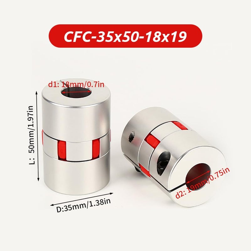 BORDSTRACT 18mm to 19mm Plum Flexible Shaft Coupling, Diameter 35mm Length 50mm Aluminium Motor Connector Flexible Spider Coupler for 3D Printer CNC Machine Servo Stepped Motor - Image 2